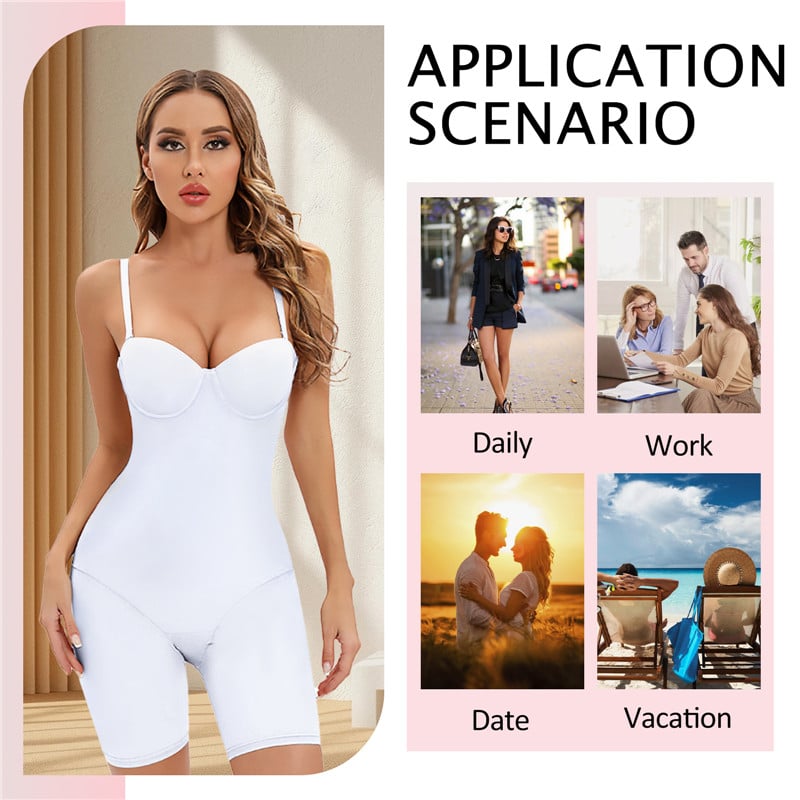 Mid-Thigh Bodysuit Shapewear White