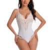 V Neck Lace Bodysuit Shapewear White