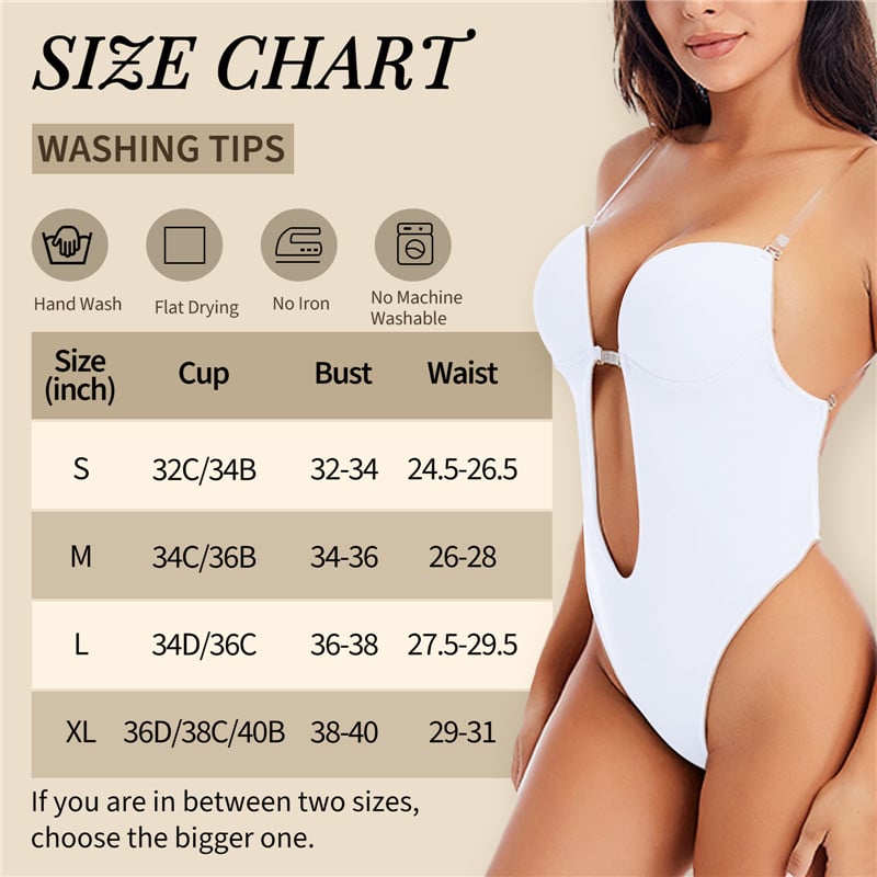 CS-25WS013W-5 U Plunge Open Back Thong Shapewear Bodysuit White