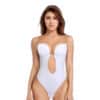 CS-25WS013W-6 U Plunge Open Back Thong Shapewear Bodysuit White