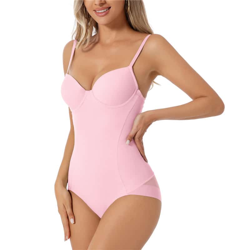 CS-25WS001P-3 Pink Tummy Control Shapewear Bodysuit