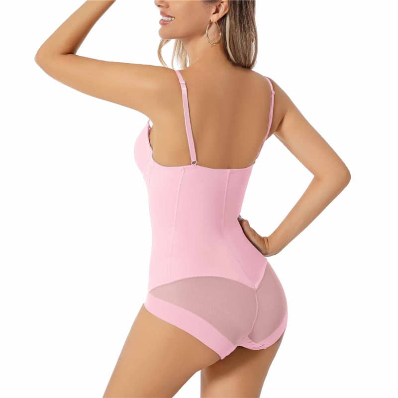 CS-25WS001P-4 Pink Tummy Control Shapewear Bodysuit