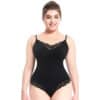 V Neck Lace Shapewear Bodysuit Black