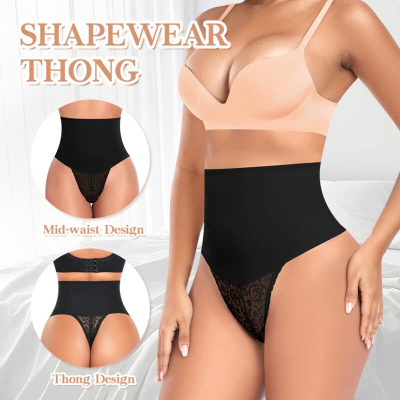 Mid Waisted Thong Shapewear Black